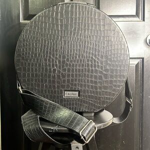 CALPAK small black hard shell leather hat box